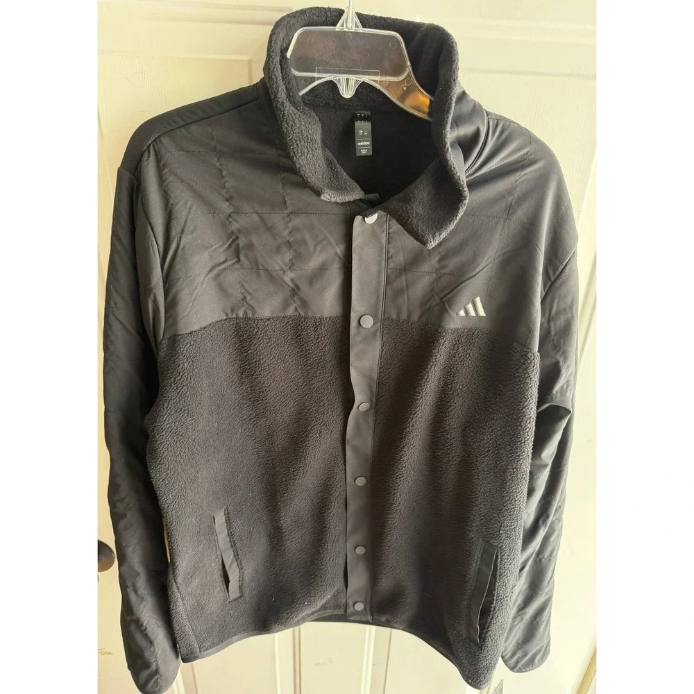 Adidas NEW Men's Black Snap Button Up Fleece Quilted Shearling Jacket Large